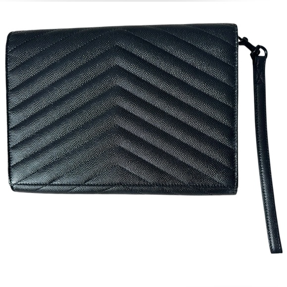 Saint Laurent cassandre Chevron quilted Clutch wristlet black YSL - Picture 4 of 13